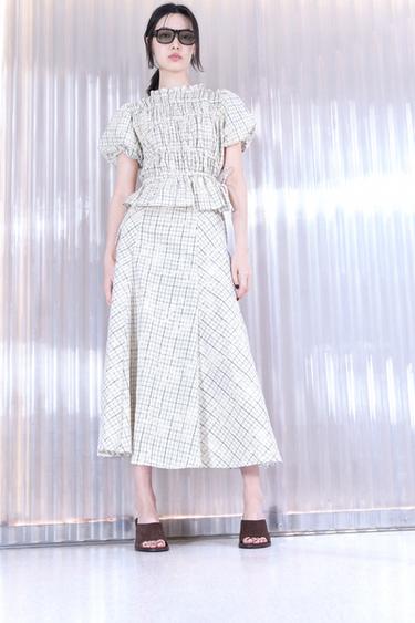 CHECK EMBROIDERED TOP WITH BOWS - Black / White by Zara