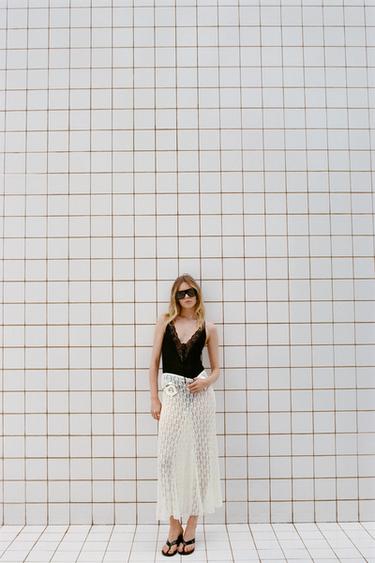 LACE BODYSUIT WITH BOW - Black by Zara