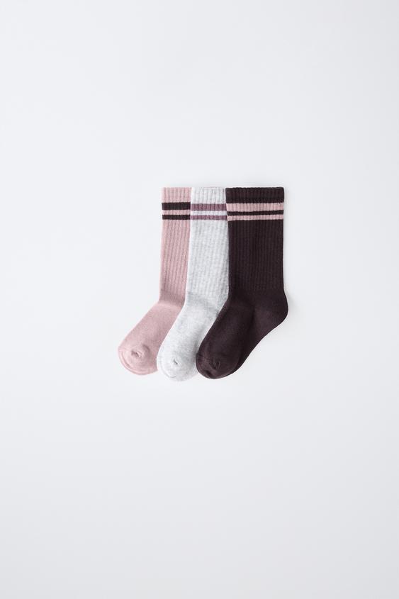 3-PACK OF MID-CALF SPORT STRIPE SOCKS - Dark pink by Zara - Image 0