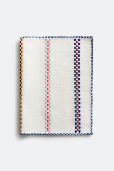 COTTON PLACEMAT WITH MULTICOLOURED BORDERS - White / Green by Zara