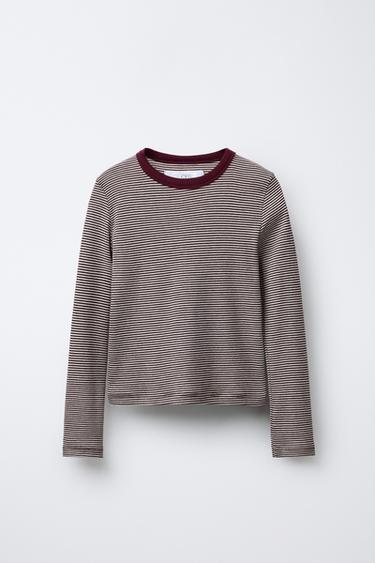 STRIPED T-SHIRT - Brown by Zara