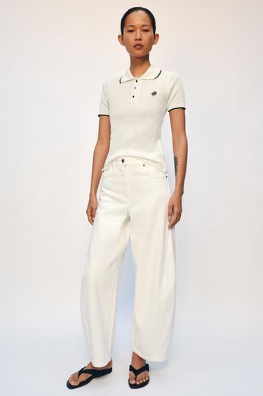 CONTRAST RIBBED POLO SHIRT - Green / Ecru by Zara