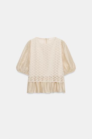 CROCHET COMBINATION TOP - Ecru by Zara