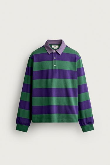CONTRAST COLLAR STRIPED REGULAR FIT POLO SHIRT - Purple by Zara