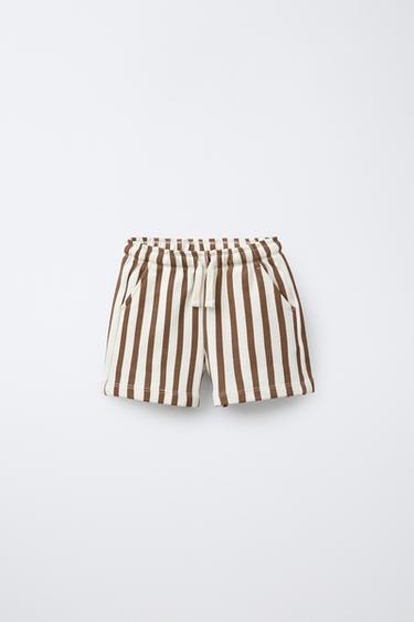 STRIPED PLUSH BERMUDA SHORTS - Light brown by Zara