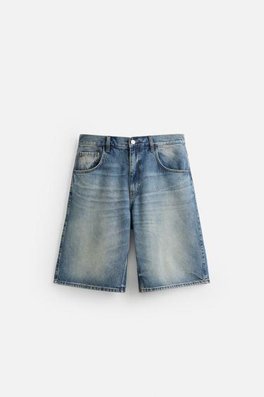 BAGGY FIT DENIM BERMUDA SHORTS - Blue / Green by Zara
