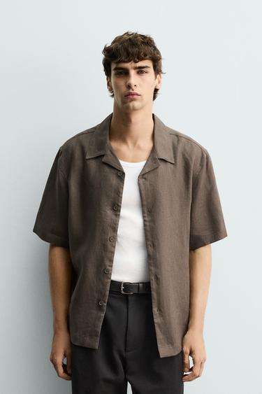 100% LINEN RELAXED FIT SHIRT - Brown / Taupe by Zara