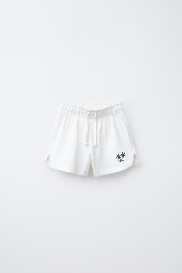 PALM TREE EMBROIDERY BERMUDA SHORTS - Ecru by Zara