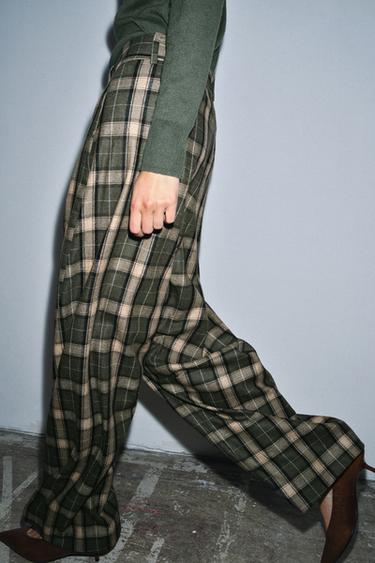 ZW COLLECTION CHECK TROUSERS WITH WOOL - Dark brown by Zara