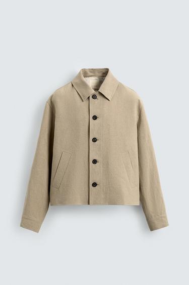 100% LINEN CROPPED FIT OVERSHIRT - camel by Zara
