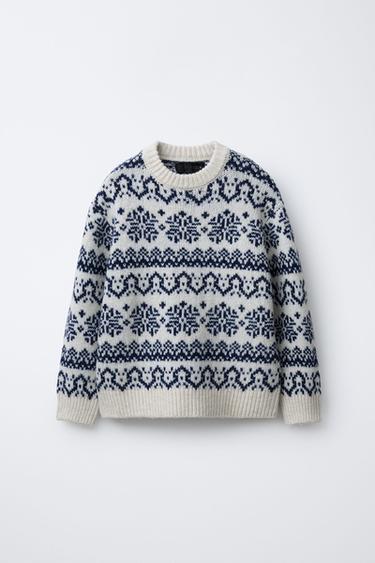 PRINTED WOOL JUMPER - Ecru / Navy by Zara