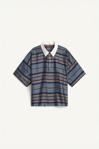 BOXY FIT CUPRO-SILK POLO SHIRT - Navy blue by Zara