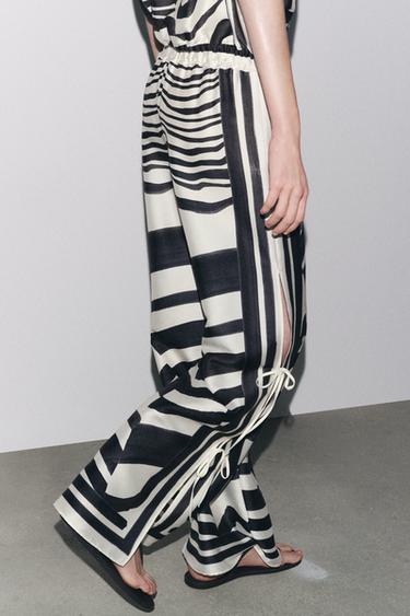 PRINTED TROUSERS WITH TIES ZW COLLECTION - Black / Ecru by Zara