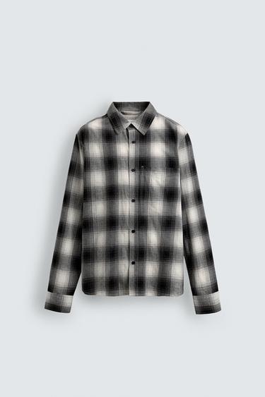 TEXTURED CHECK SHIRT - Black by Zara