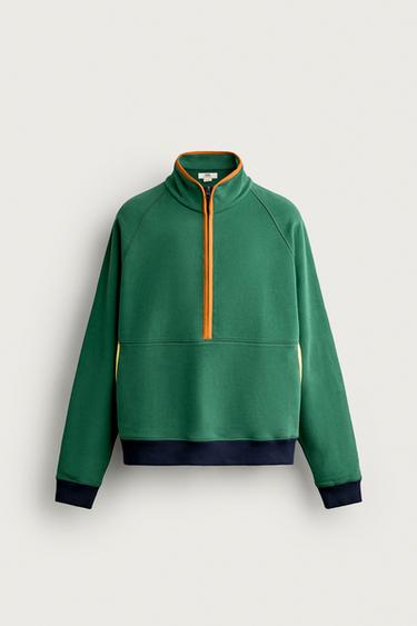 COLOUR BLOCK QUARTER-ZIP SWEATSHIRT - Green by Zara