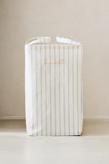 STRIPED LAUNDRY HAMPER - Sea green by Zara