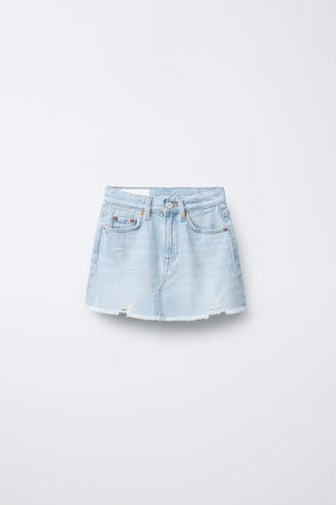 RIPPED FRAYED DENIM SKIRT - Light blue by Zara