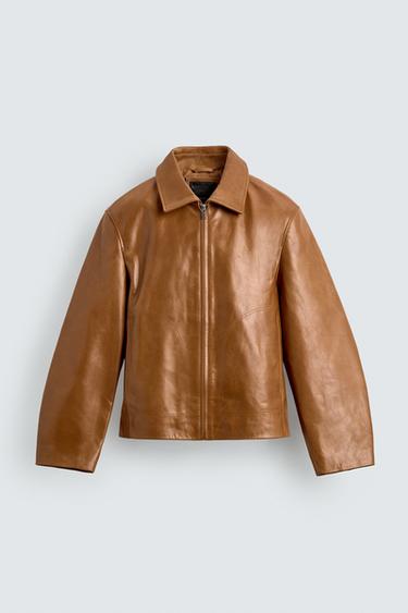 REGULAR FIT LEATHER JACKET - Caramel by Zara