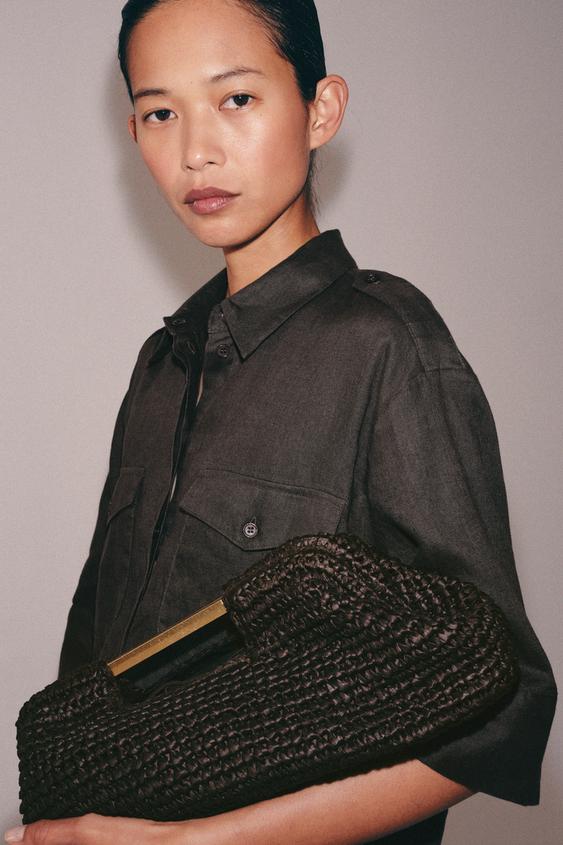 BRAIDED CLUTCH BAG - Brown by Zara - Image 0