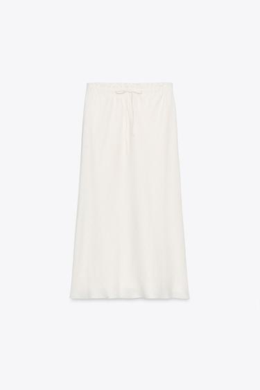 100% LINEN MIDI SKIRT ZW COLLECTION - Ecru by Zara
