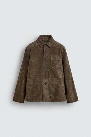 SPLIT SUEDE LEATHER OVERSHIRT - mid khaki by Zara