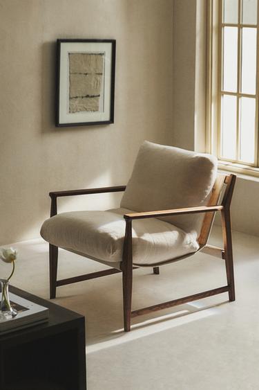 WOODEN ACCENT CHAIR WITH REMOVABLE CUSHION - Light beige by Zara