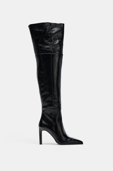 LEATHER XL HEELED BOOTS LIMITED EDITION - Black by Zara