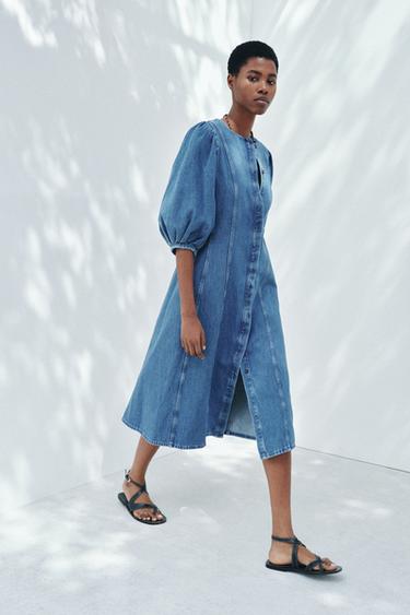 ZW COLLECTION DENIM MIDI DRESS - Blue by Zara - Image 0