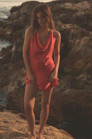 SATIN POLKA DOT DRESS - Red by Zara