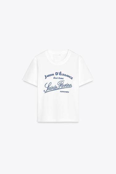 CONTRAST SLOGAN T-SHIRT - Blue/White by Zara