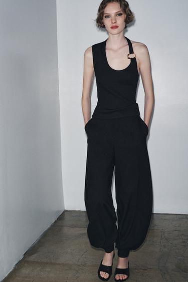 RIBBED TOP WITH METAL DETAIL - Black by Zara