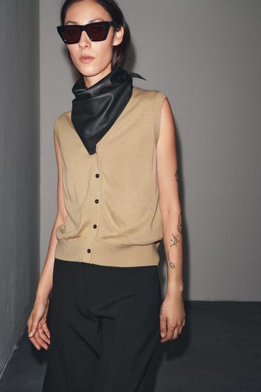 PLAIN KNIT WAISTCOAT TOP - camel by Zara