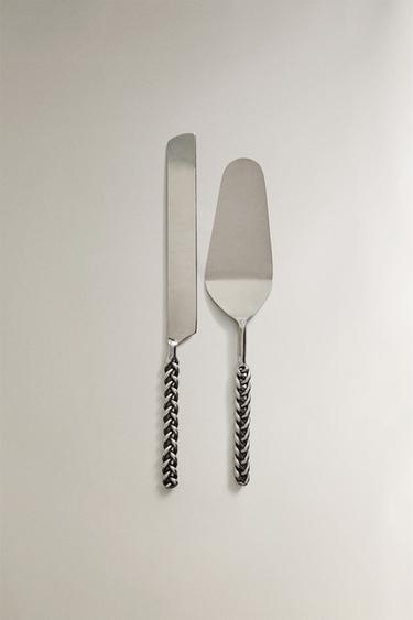 CAKE SLICE AND KNIFE SET WITH METAL BRAIDED HANDLE - Steel by Zara