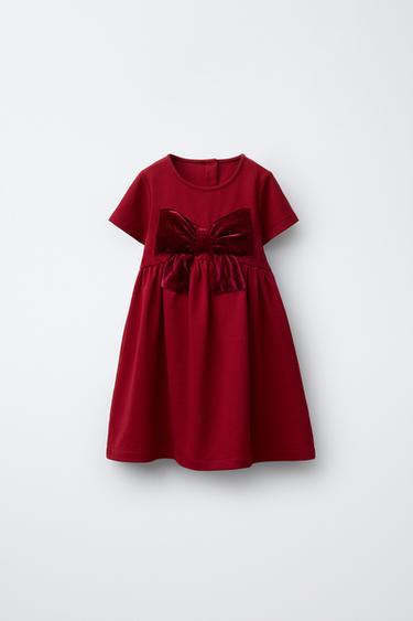 ROMA KNIT DRESS WITH VELVET BOW - Dark red by Zara