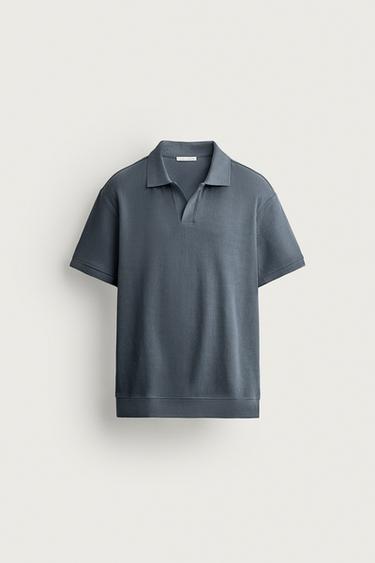 REGULAR FIT VERTICAL TEXTURE POLO SHIRT - Blue grey by Zara