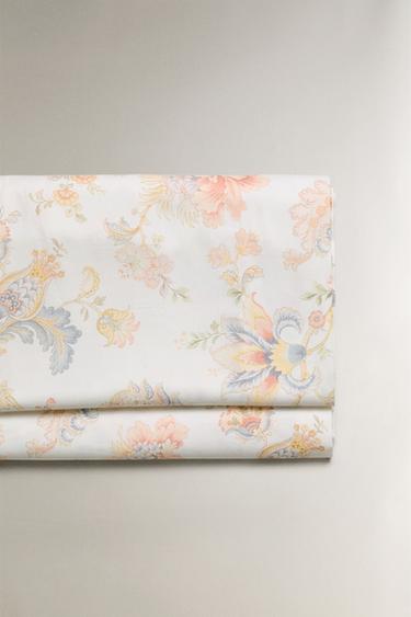 FLORAL PRINT SATEEN FLAT SHEET - Ecru by Zara