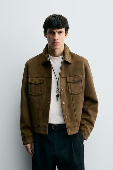 FAUX SUEDE REGULAR FIT JACKET - camel by Zara
