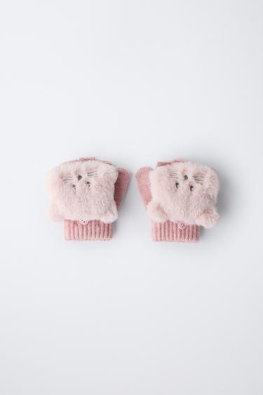 MITTEN GLOVES WITH MOUSE EFFECT HAIR - Pink by Zara
