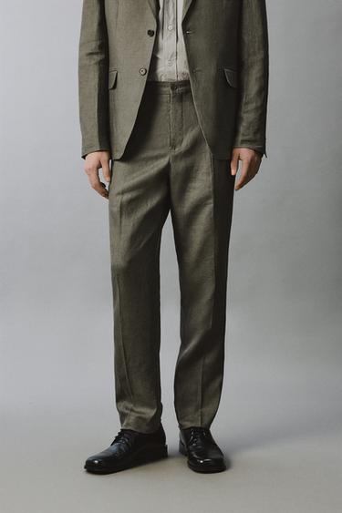 100% LINEN SUIT TROUSERS - Light green by Zara
