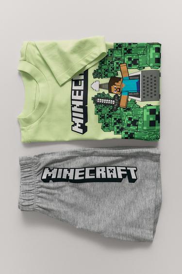 6-14 YEARS/ MINECRAFT © MOJANG AB. ™ T-SHIRT AND BERMUDA PYJAMAS - Fluorescent lime by Zara