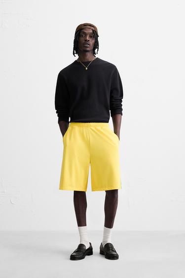 OPEN KNIT TEXTURED TECHNICAL BERMUDA SHORTS - Yellow by Zara - Image 0