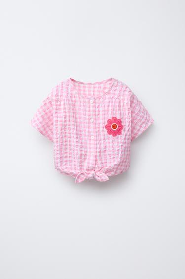 GINGHAM FLORAL PATCH SHIRT - Pink by Zara - Image 0