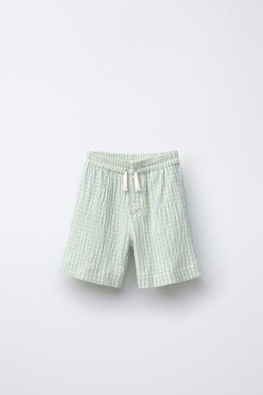 TEXTURED CHECK BERMUDA SHORTS - Green by Zara