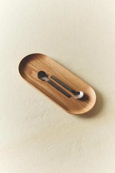OVAL WOODEN TRAY - Light beige by Zara