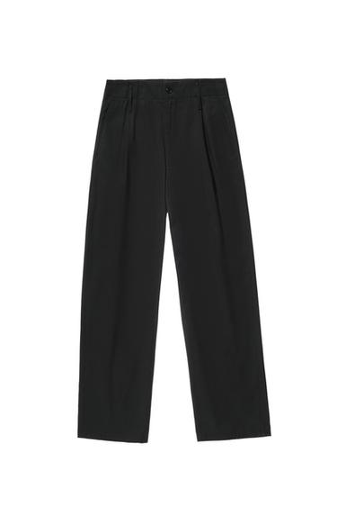 WIDE-LEG COTTON-VISCOSE TROUSERS - Black by Zara