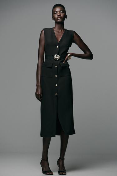 BELTED CREPE MIDI DRESS - Black by Zara