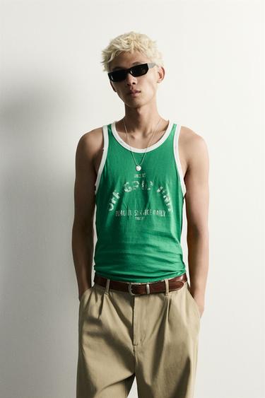 CONTRAST VINTAGE EFFECT TANK TOP - Green / Ecru by Zara