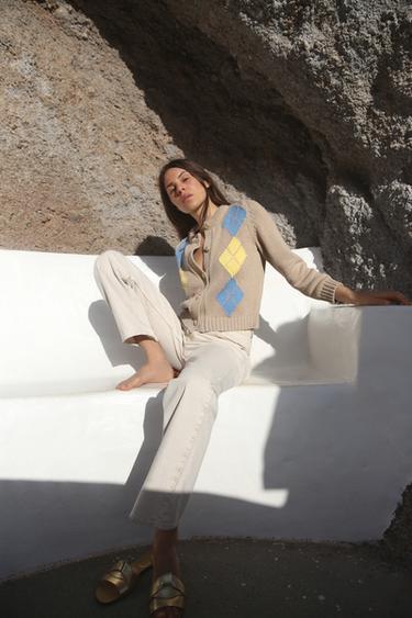 ARGYLE KNIT CARDIGAN - Beige by Zara - Image 0