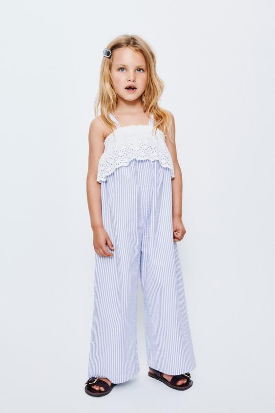 STRIPED JUMPSUIT WITH SWISS EMBROIDERY - Light blue by Zara - Image 0