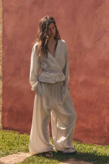 PALAZZO TROUSERS WITH TIE - Mid-ecru by Zara